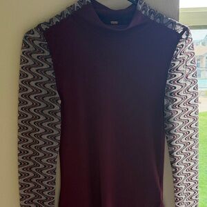 Burgundy Long Sleeve Top with Patterned Sleeves